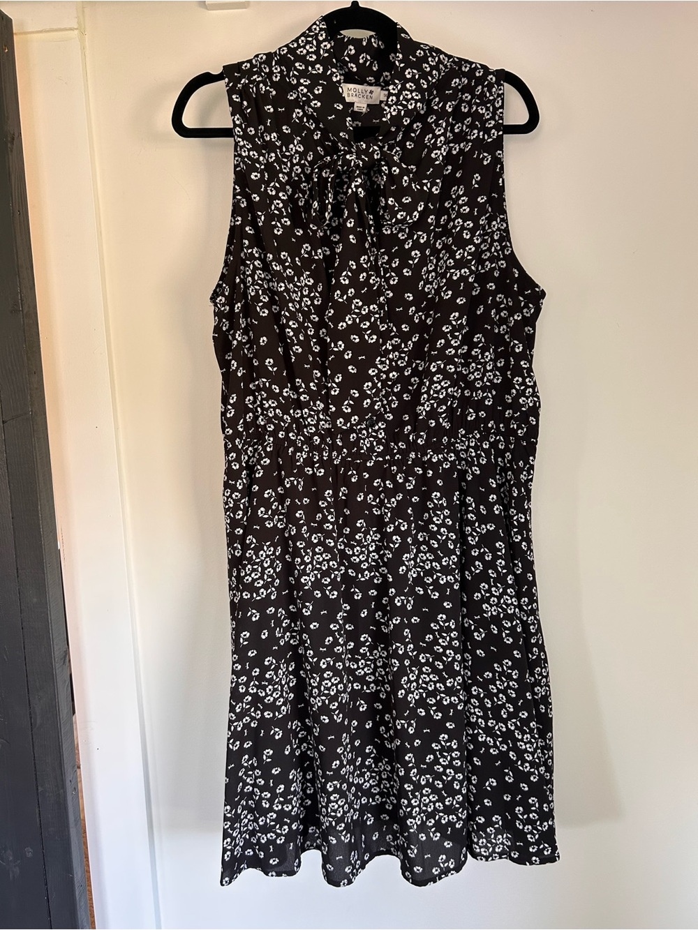 Molly Bracken Black and White Floral Tie-Neck Mini Dress